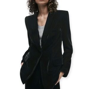 Zara Black Velvet Dinner Blazer Shawl Collar Lightweight Tailored S